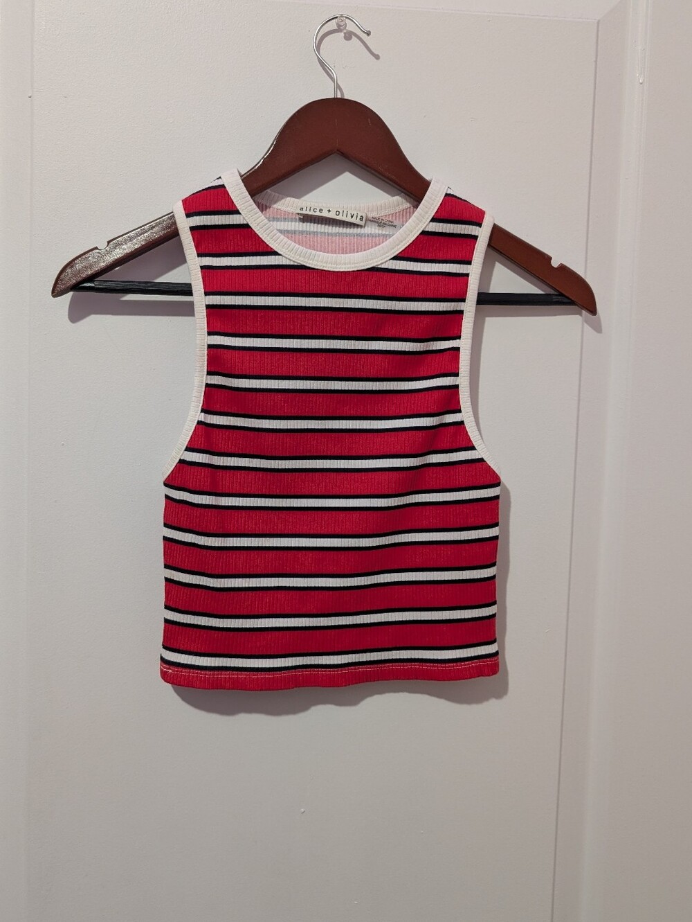 Alice + Olivia Striped Ribbed Crop Tank - Black/White